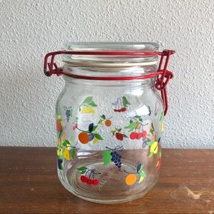 vintage anchor hocking fruit pattern glass jar/canister